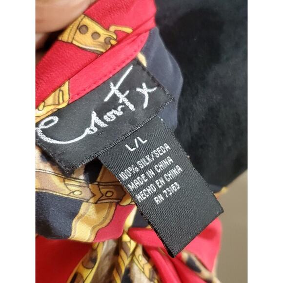 Color Fx Womens Multicolor 100% Silk Collared Long Sleeve Button Down Shirt L - Picture 8 of 13